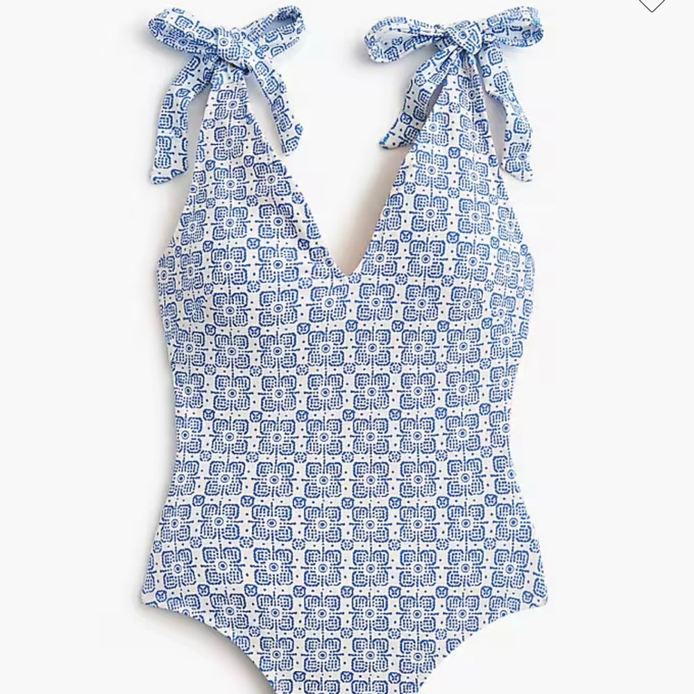 Printed tie shoulder one-piece swimsuit